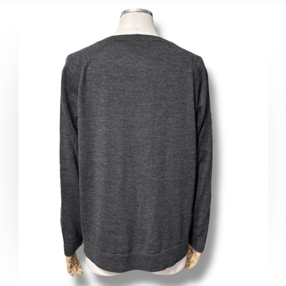 LAFAYETTE 148 Grey Wool Round Neck Sweater Vegan Leather Patch Pockets - Picture 3 of 9